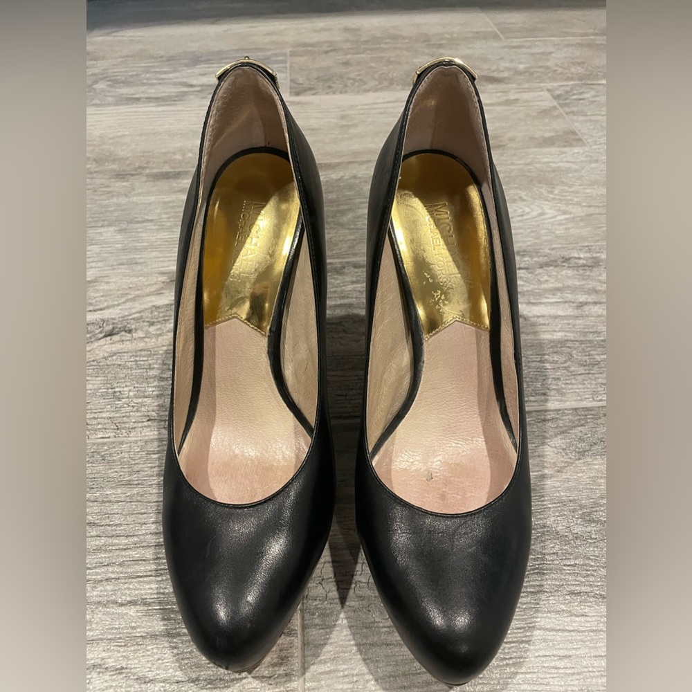 Michael Kors black leather platform lock heels